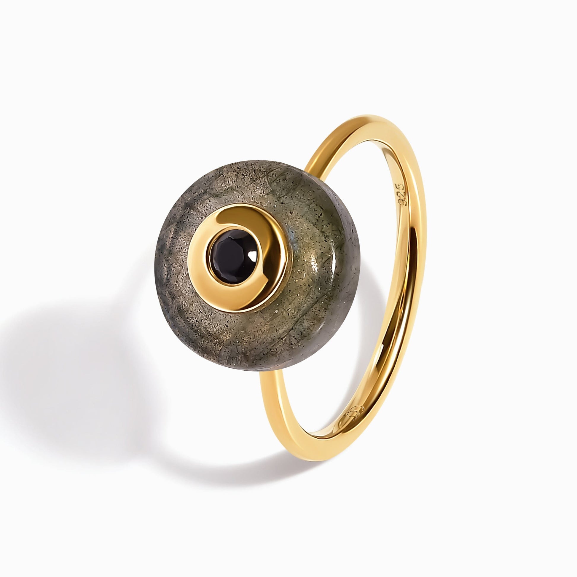Labradorite Black Spinel Fidget Ring - Ora - LABR.BSP-GOLD-WR-DONUT-2LABYG