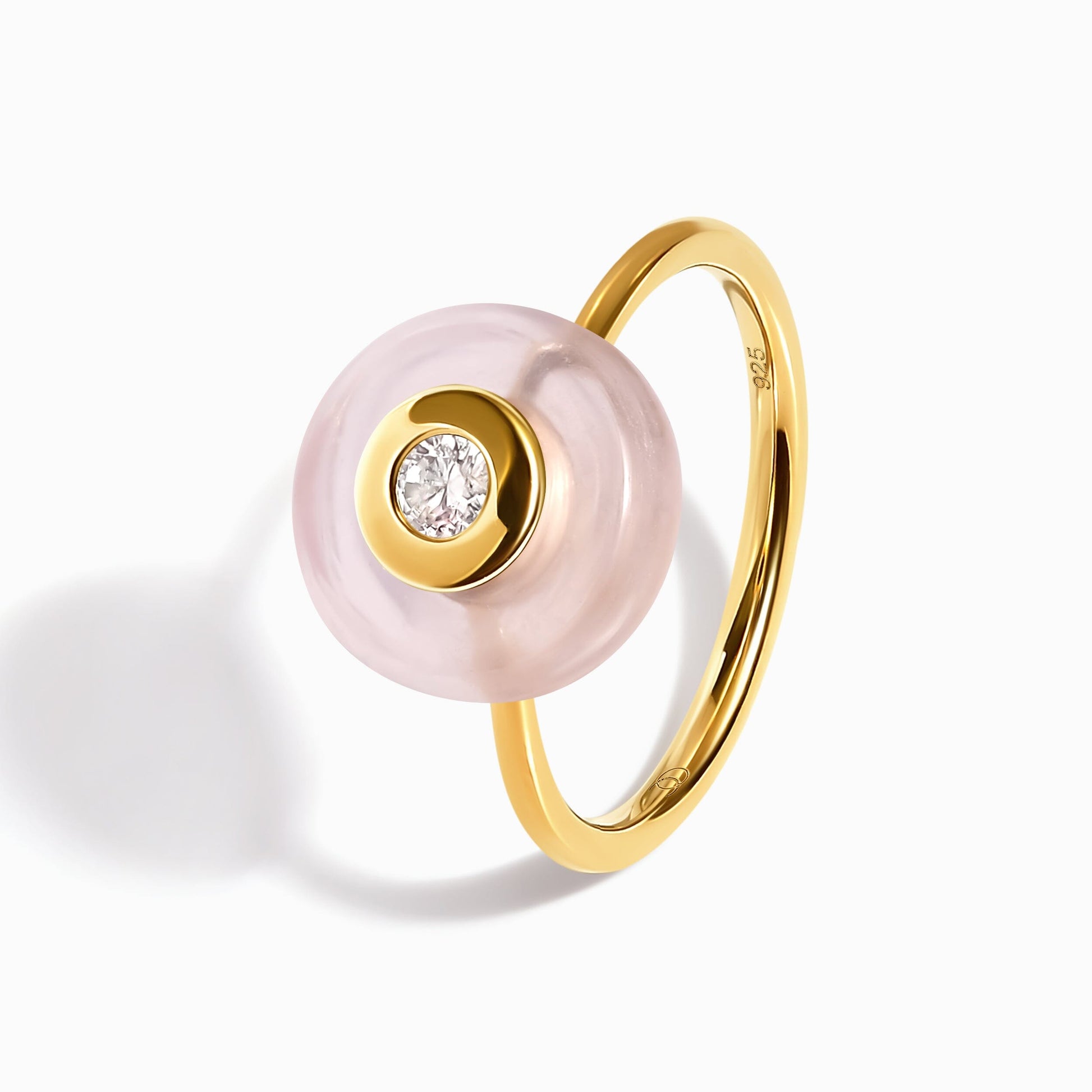 Rose Quartz Fidget Ring - Ora, yellow gold studio