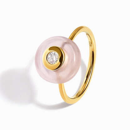 Rose Quartz Fidget Ring - Ora, yellow gold studio