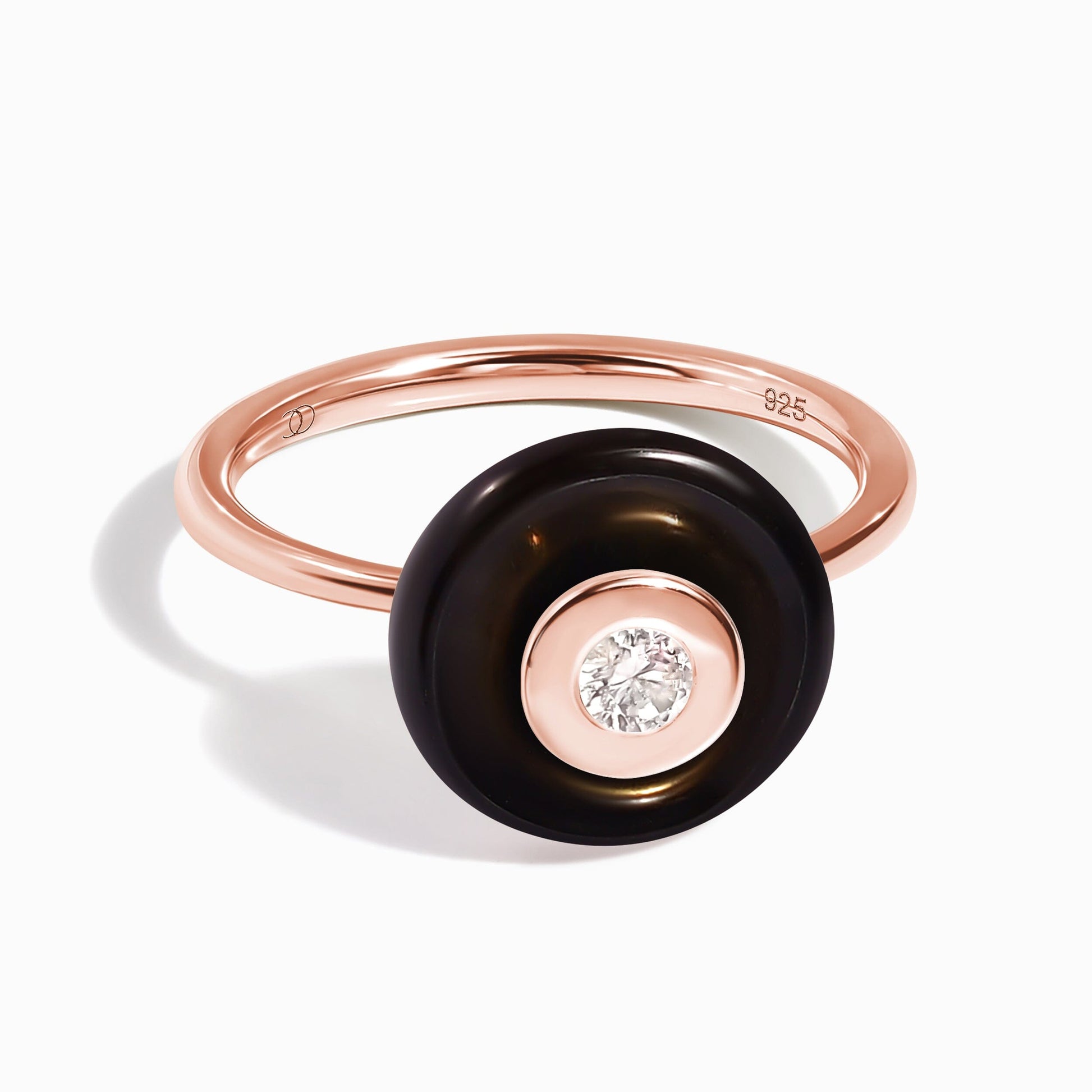 Black Obsidian Fidget Ring - Ora - rose gold angle
