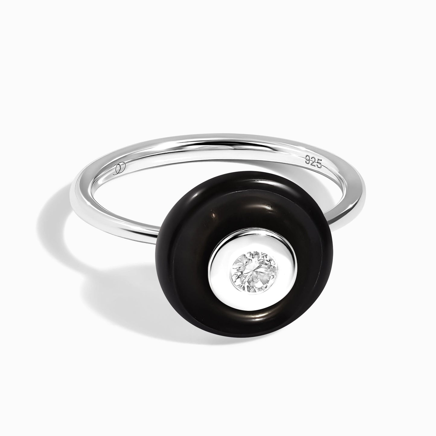 Black Obsidian Fidget Ring - Ora - silver angle