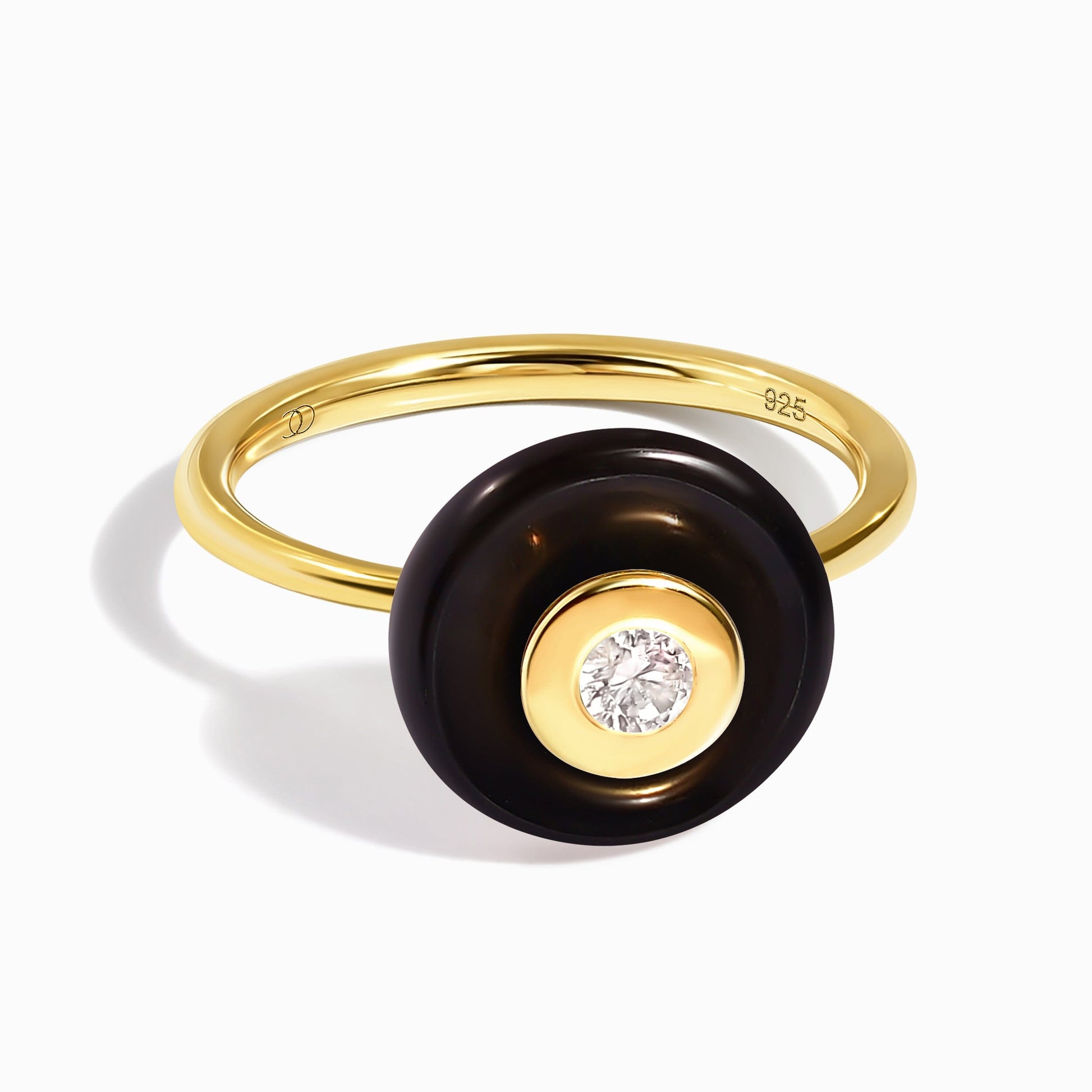 Black Obsidian Fidget Ring - Ora - yellow gold angle