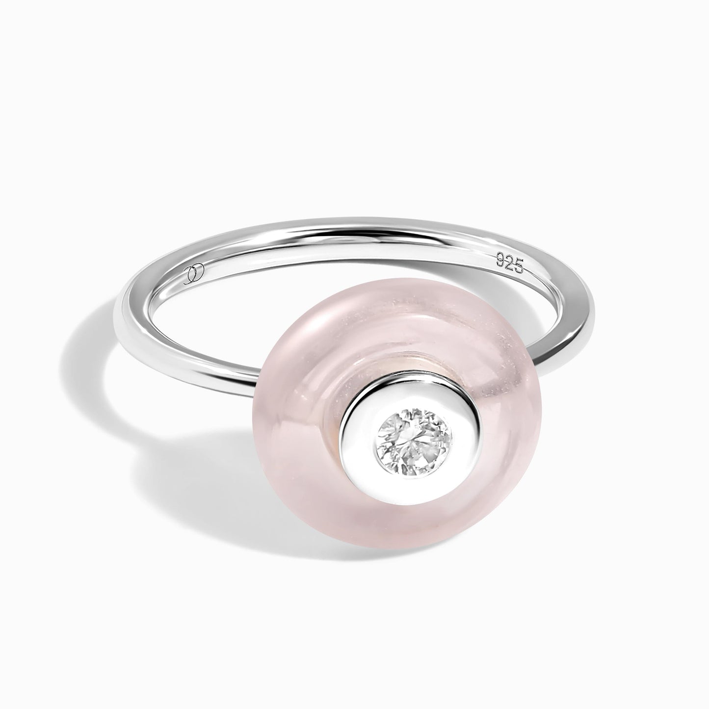 Rose Quartz Fidget Ring - Ora, silver angle