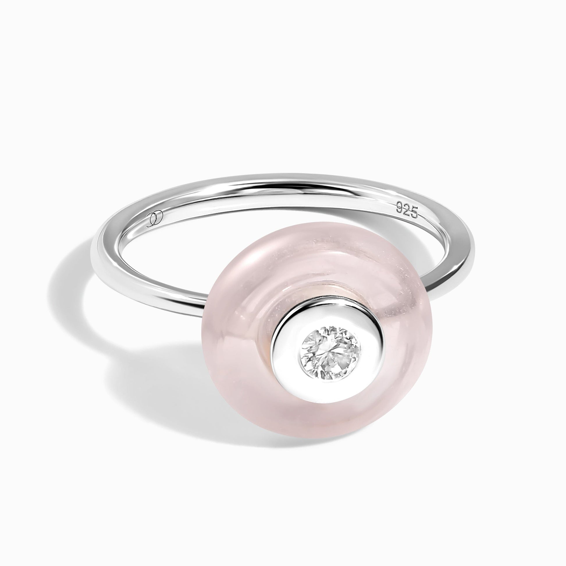 Rose Quartz Fidget Ring - Ora, silver angle