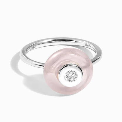 Rose Quartz Fidget Ring - Ora, silver angle