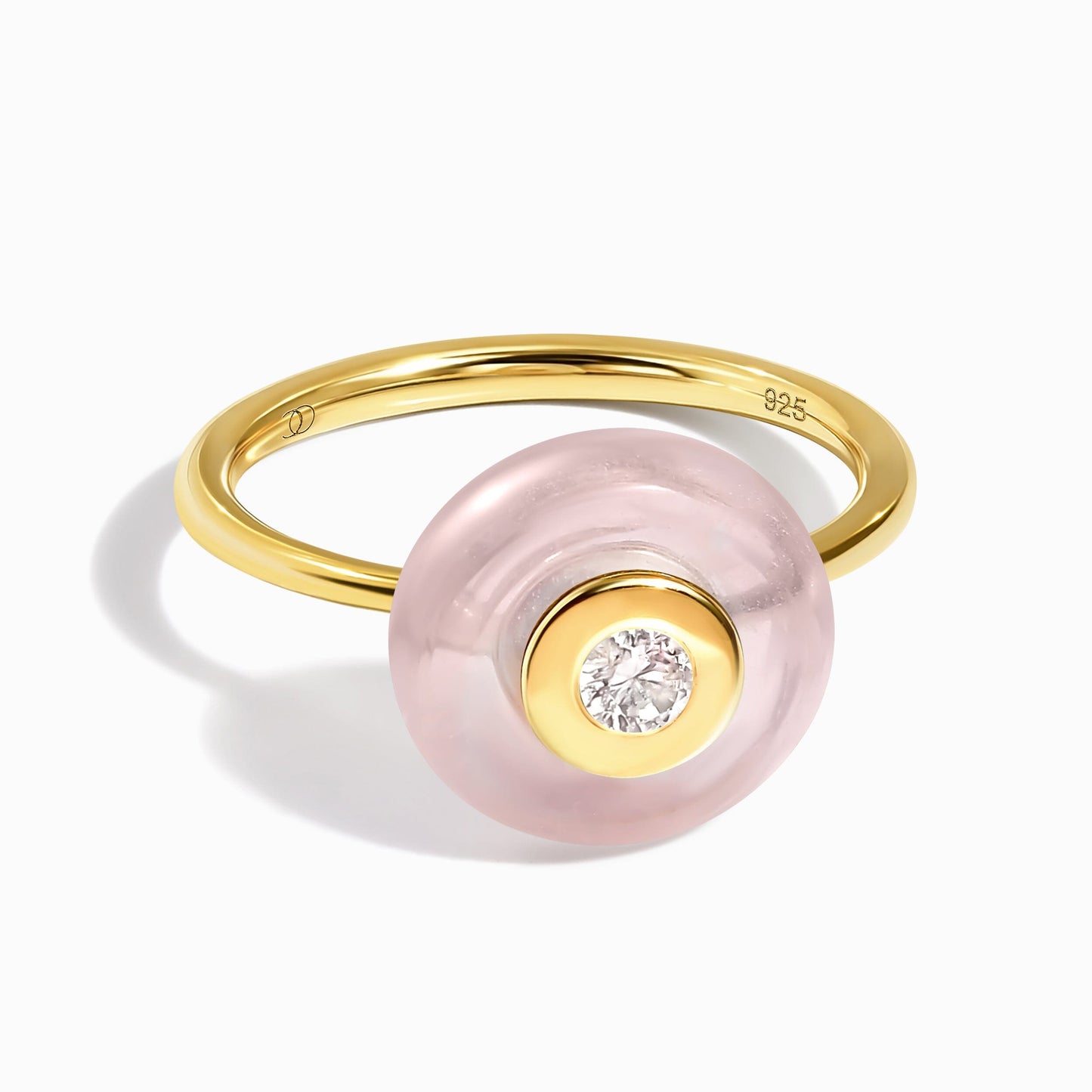 Rose Quartz Fidget Ring - Ora, yellow gold angle