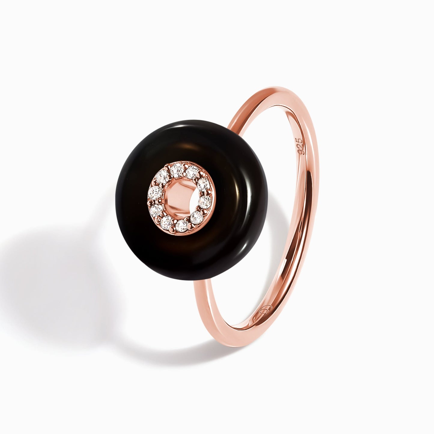 Black Obsidian Fidget Ring - Liora - rose gold angle