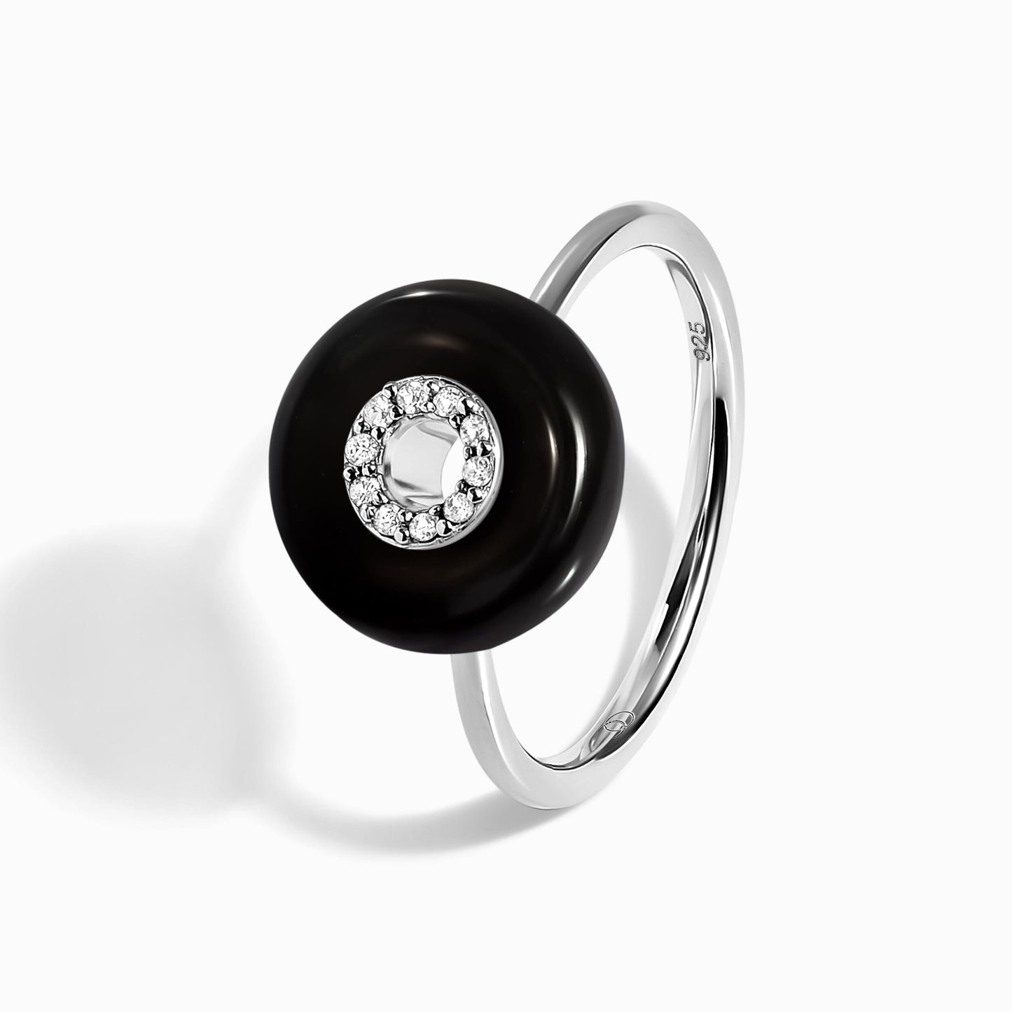 Black Obsidian Fidget Ring - Liora - silver angle