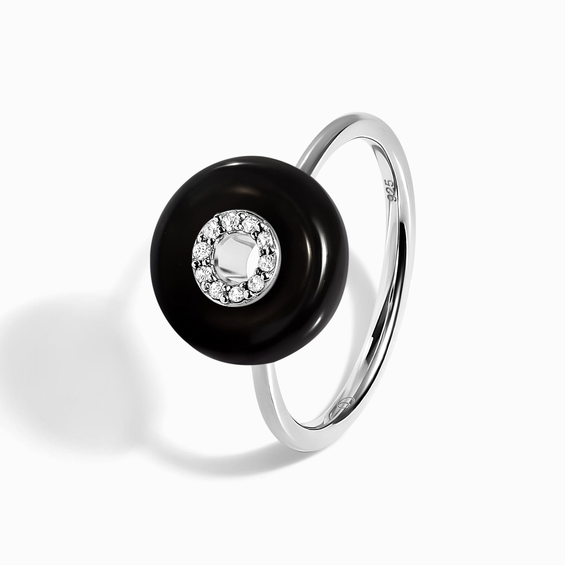 Black Obsidian Fidget Ring - Liora - silver angle