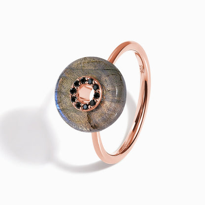 Labradorite Black Spinel Fidget Ring - Liora - LABR.BSP-GOLD-WR-DONUT-3LABRG