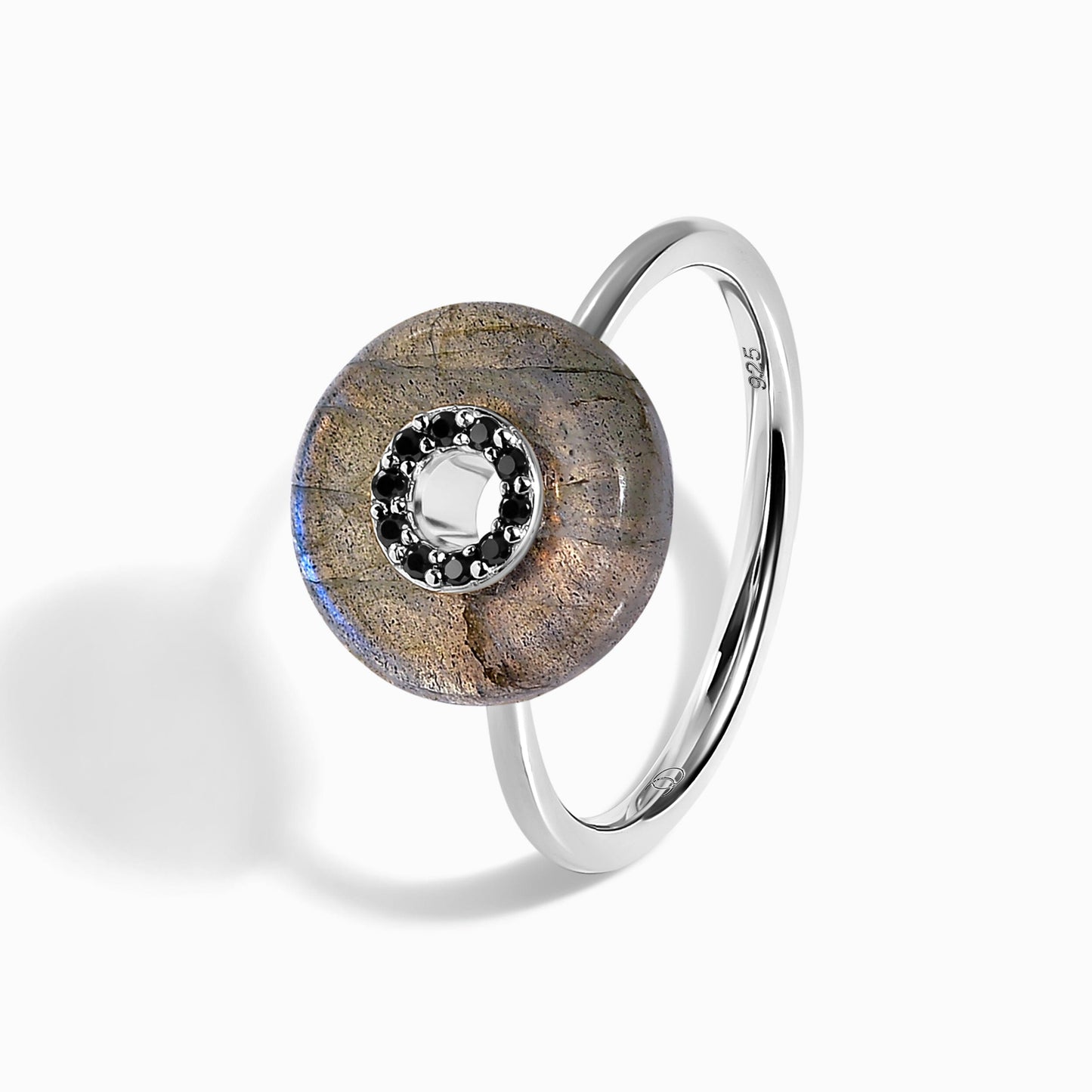 Labradorite Black Spinel Fidget Ring - Liora - LABR.BSP-GOLD-WR-DONUT-3LABSIL