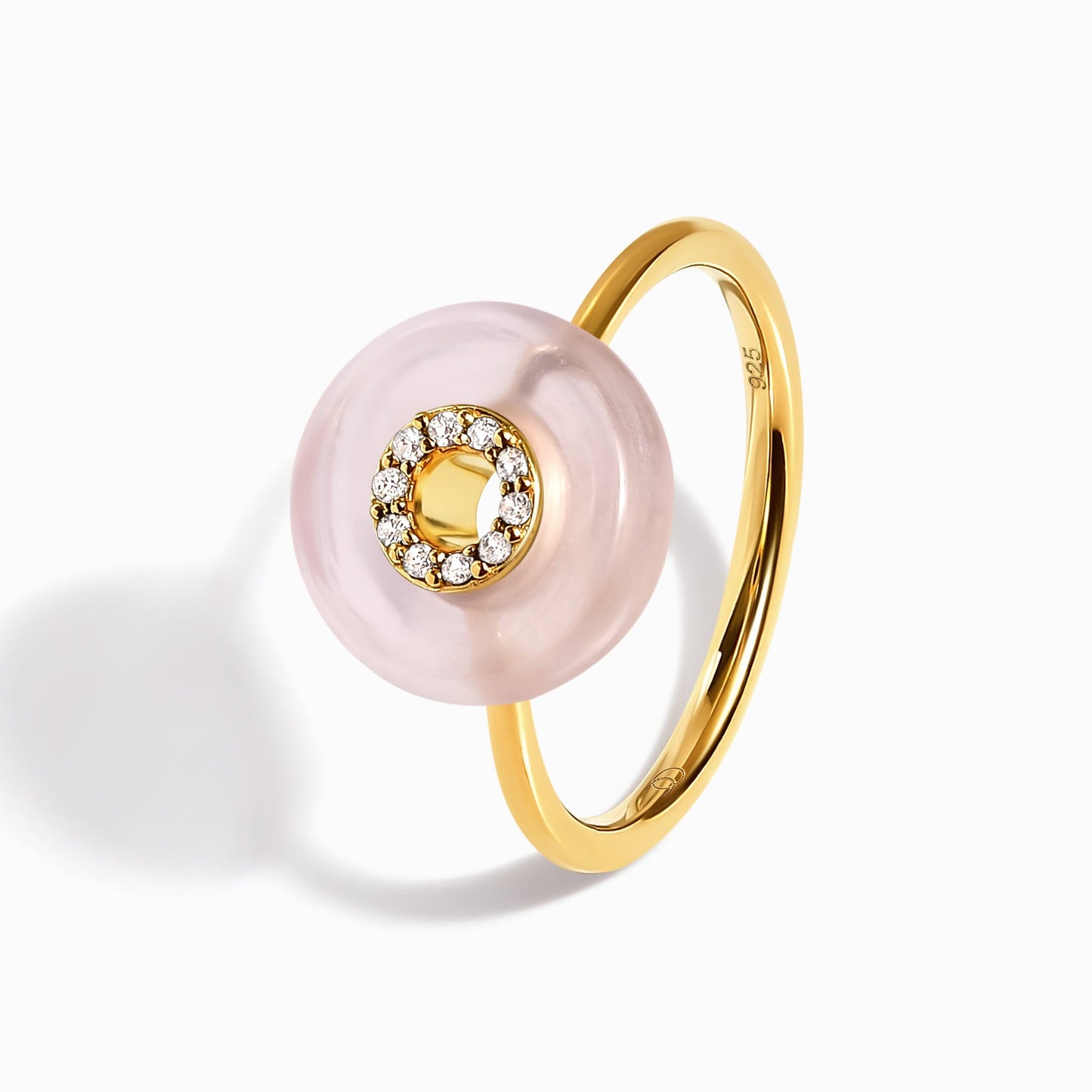 Rose Quartz Fidget Ring - Liora, yellow gold studio