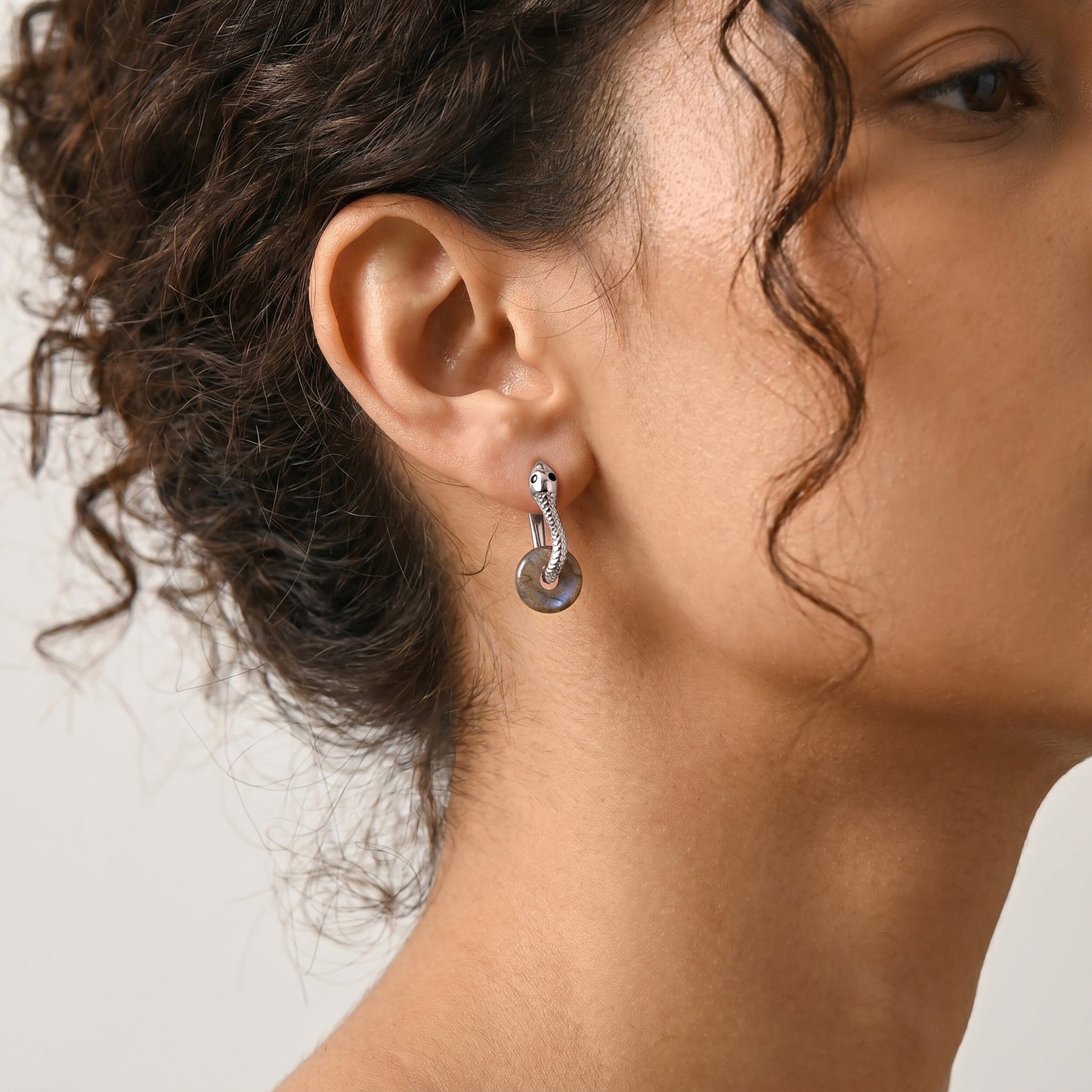 Labradorite Earrings - Serpent - silver worn