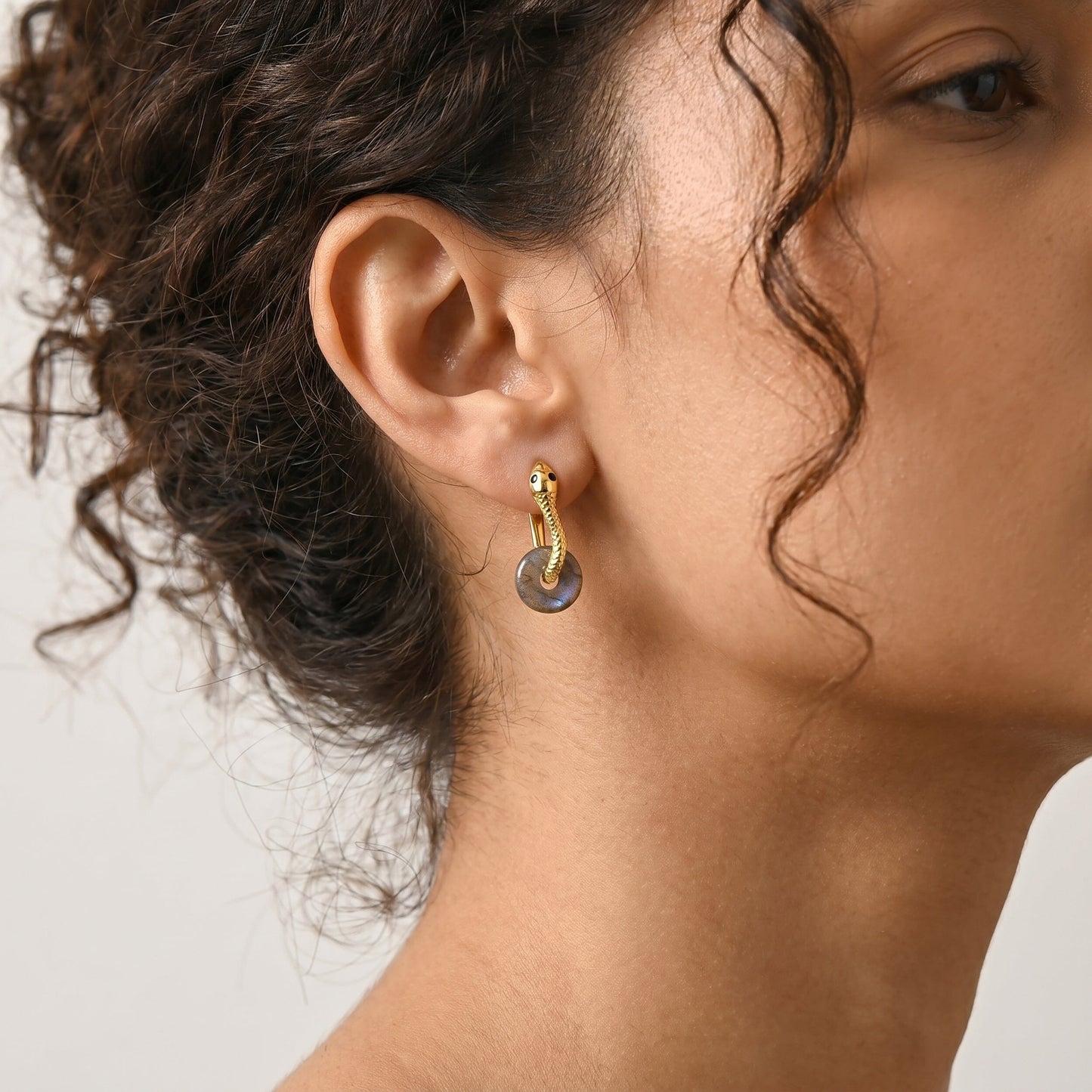 Labradorite Earrings - Serpent - gold worn