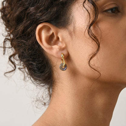 Labradorite Earrings - Serpent - gold worn