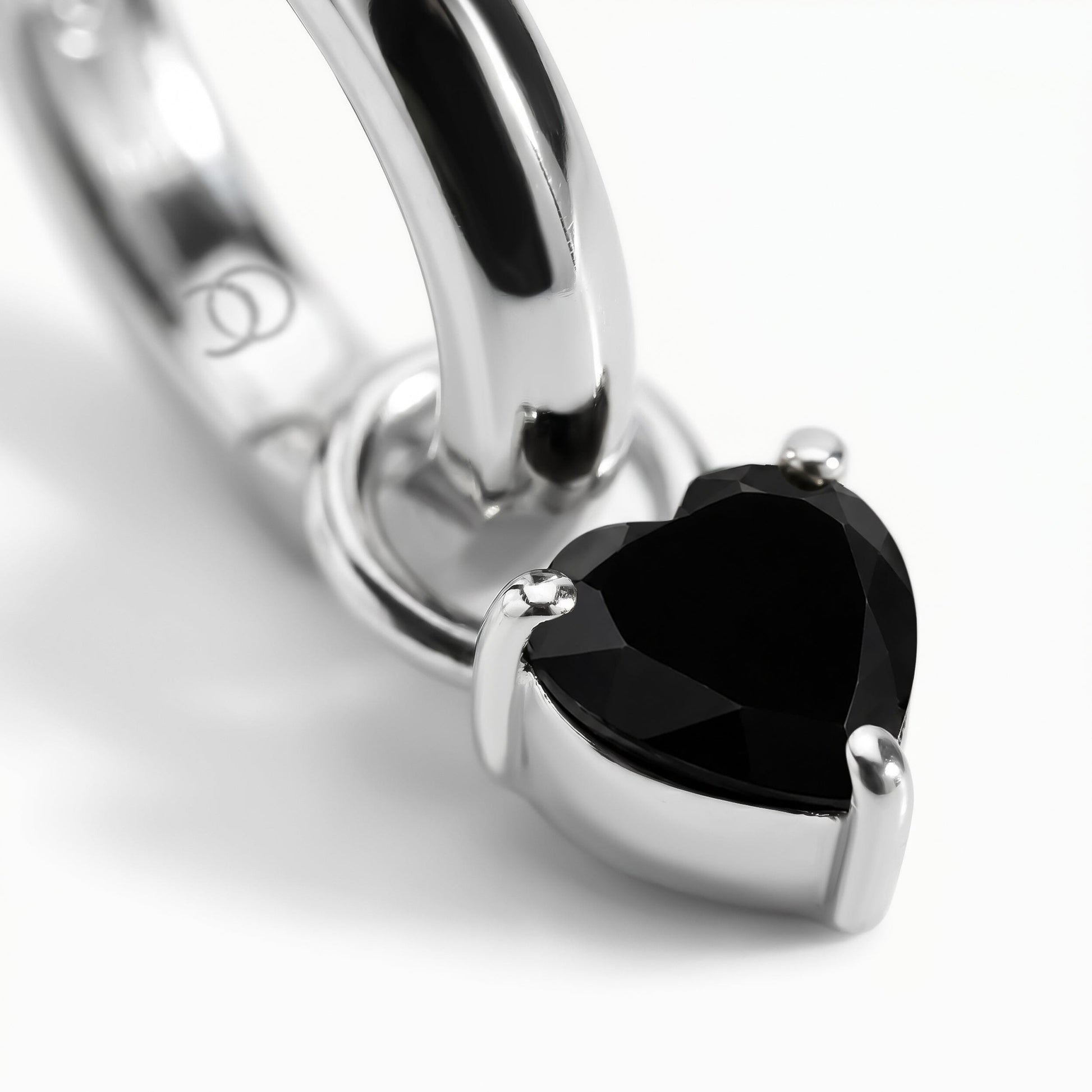Black Obsidian Earrings - Love Hoops silver close