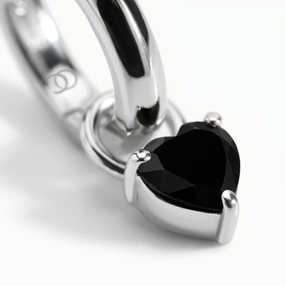 Black Obsidian Earrings - Love Hoops silver close