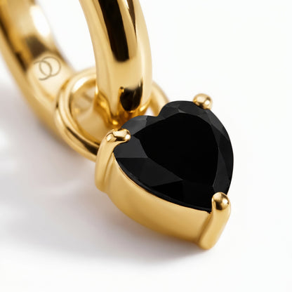 Black Obsidian Earrings - Love Hoops yellow gold close
