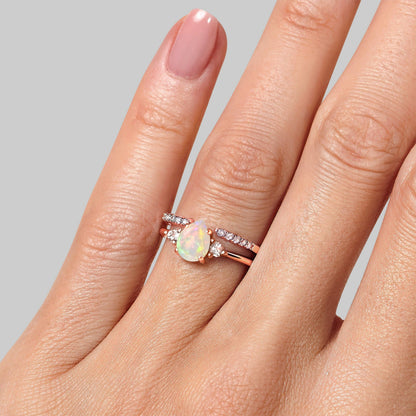 Opal Lania Ring & Twinkling Band - rose gold on hand