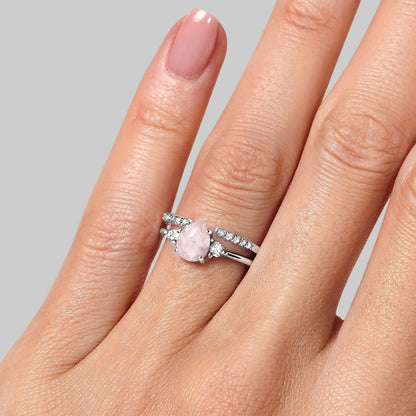 Rose Quartz Lania Ring & Twinkling Band - on hand silver