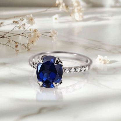 Blue Sapphire Ring Harlow - silver on marble