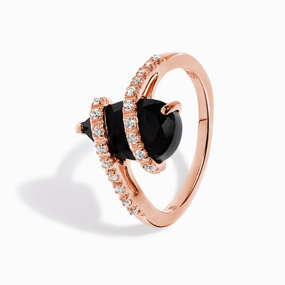 Black Obsidian White Zircon Ring - Bypass rose gold detail