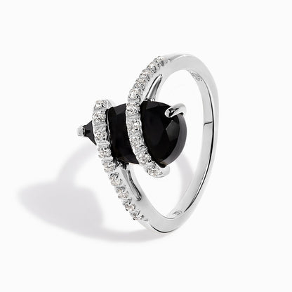 Black Obsidian White Zircon Ring - Bypass silver detail