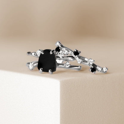 Black Obsidian Flow Stardust Rings - sterling silver macro 2