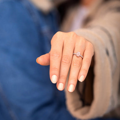 Rose Quartz Lab Diamond Ring - Mirth - white gold macro