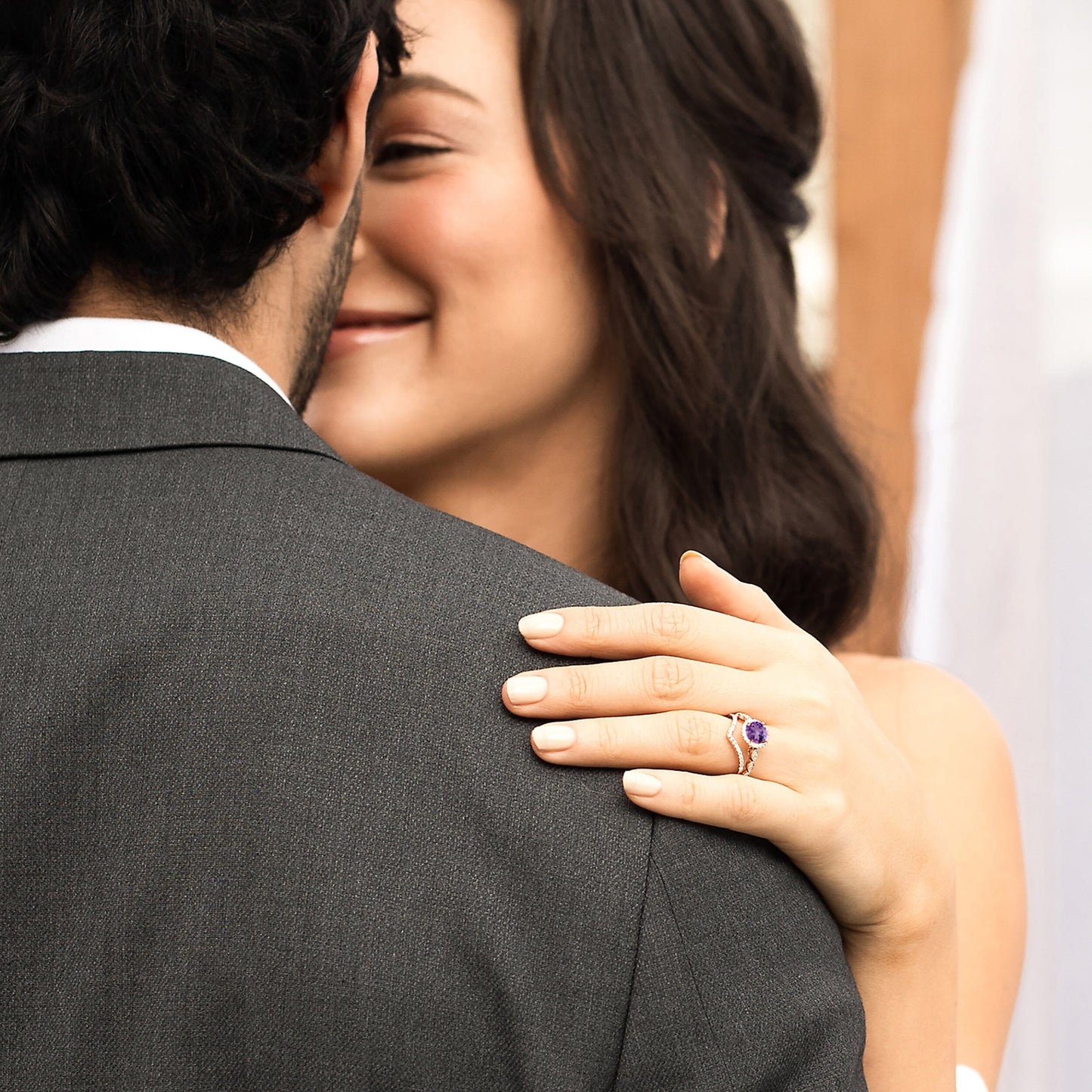 Amethyst Lab Diamond Ring Soulmate couple lifestyle shot