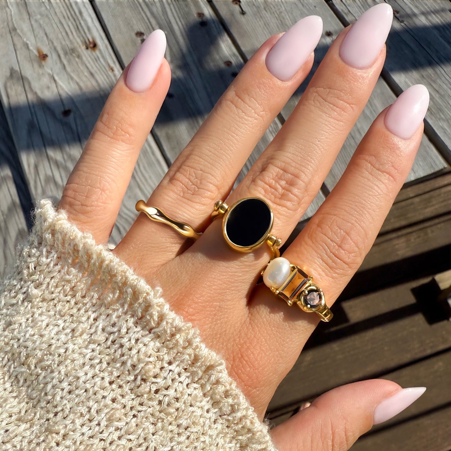Citrine Pearl Treasure Magma Ring - yellow gold angle
