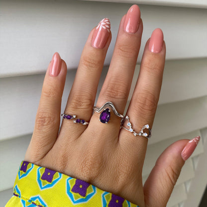 Adjustable Amethyst Ring Flourish - silver macro