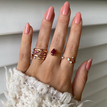 Adjustable Ruby Ring Flourish - rose gold detail