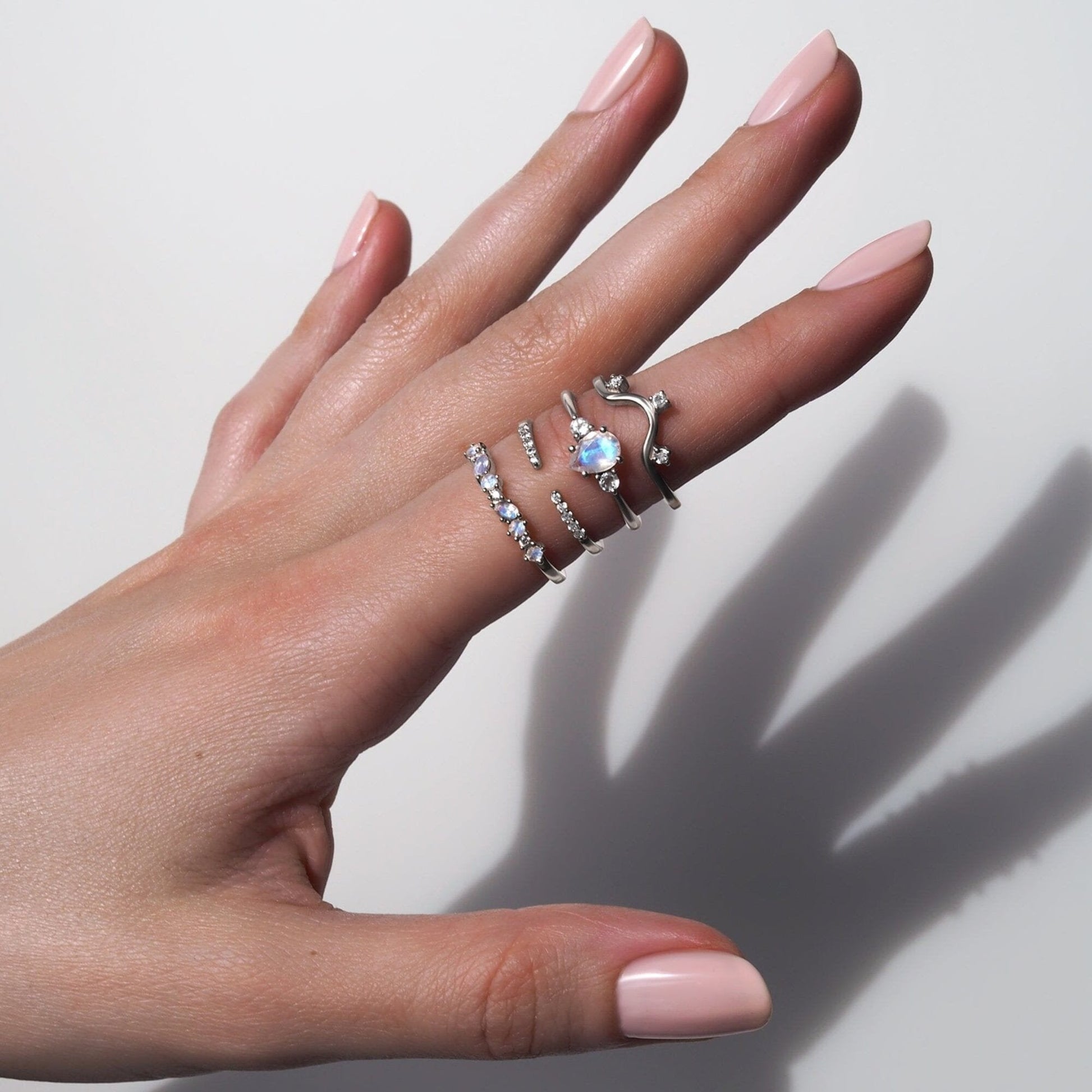 Fine Moonstone Lab Diamond Ring - Grace - stack SIL