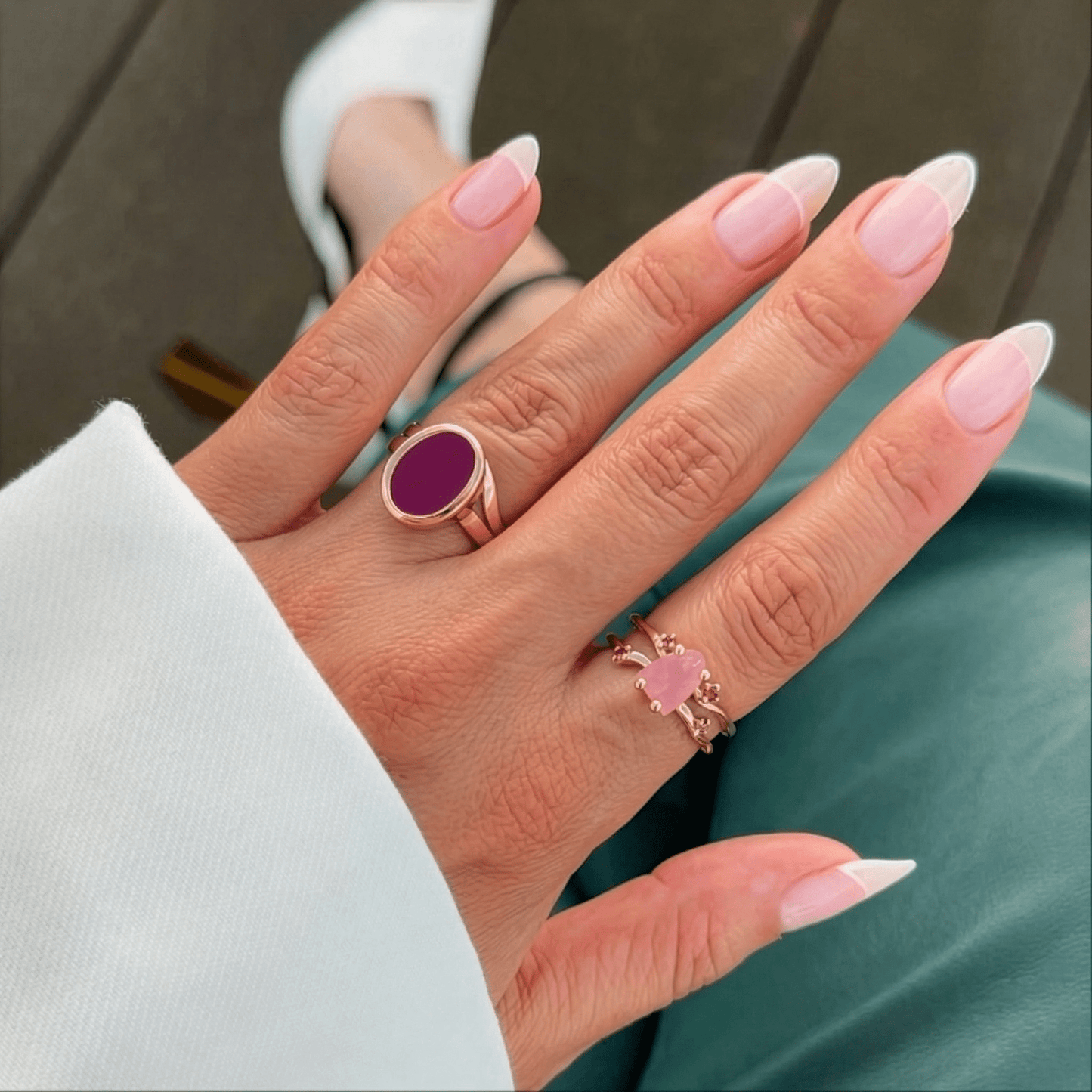Rose Quartz Ruby Ring - Flow, rose gold detail