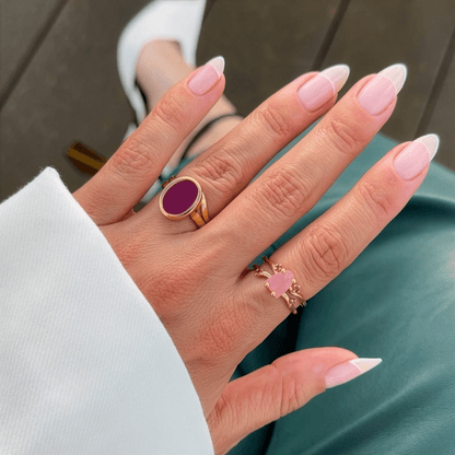 Rose Quartz Ruby Ring - Flow, yellow gold detail
