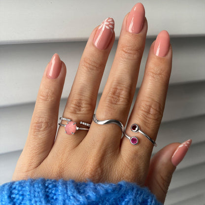 Rose Quartz Ring - Petite Raw Allure, silver macro