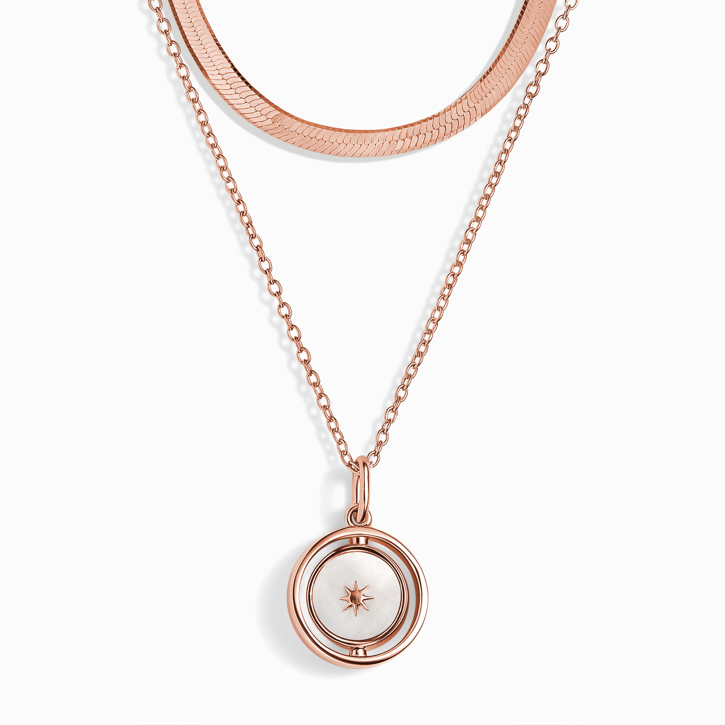Black Onyx Night & Day Spinning Necklace - rose gold