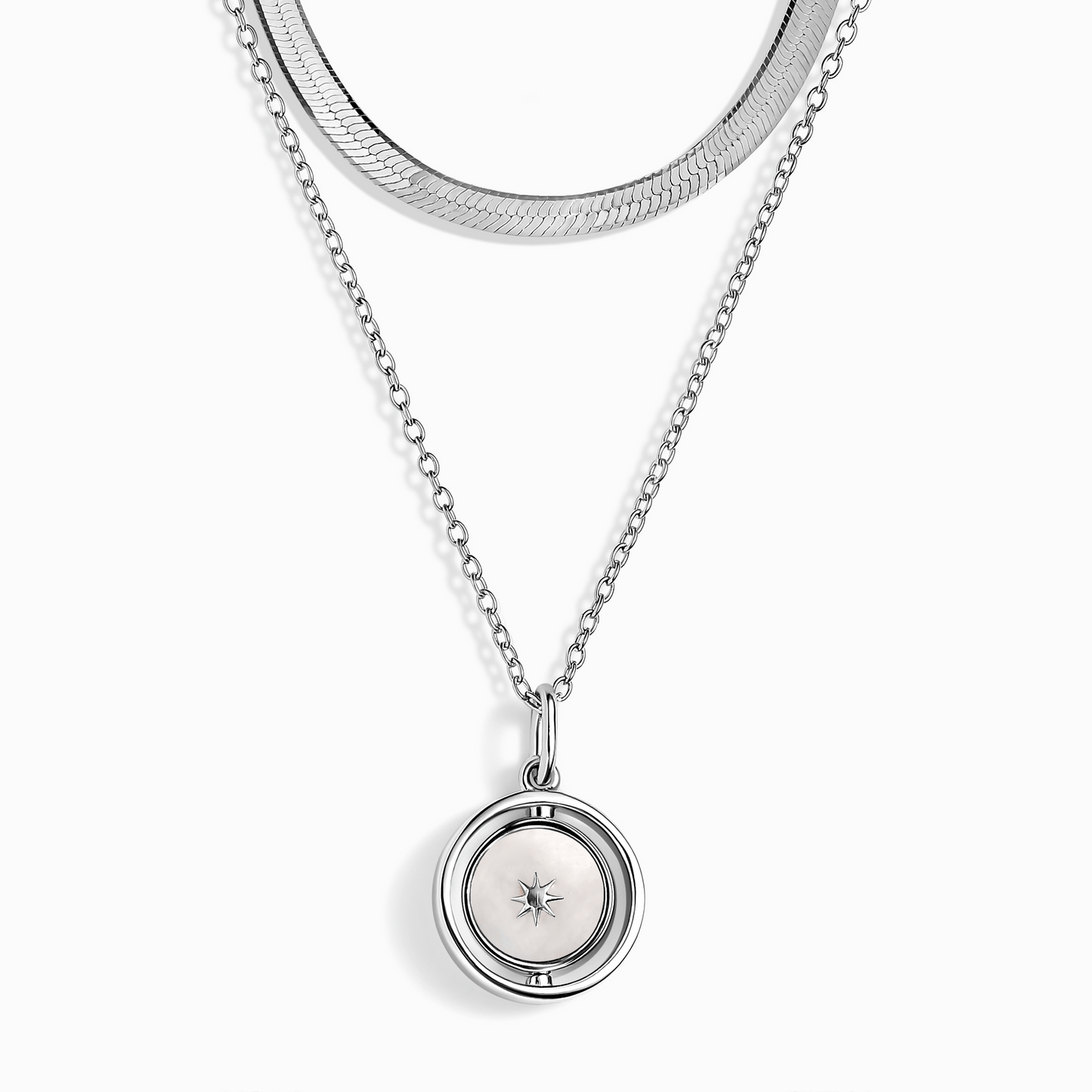Black Onyx Night & Day Spinning Necklace - silver