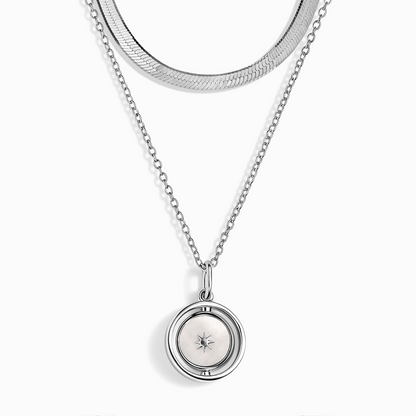 Black Onyx Night & Day Spinning Necklace - silver