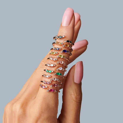 Adjustable Ruby Ring Flourish - rose gold stacked