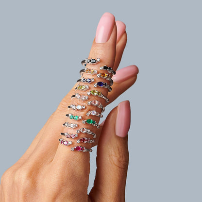 Adjustable Amethyst Ring Flourish - silver stack