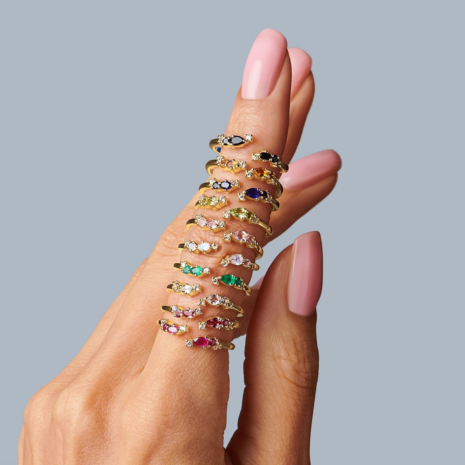 Adjustable Ruby Ring Flourish - yellow gold stacked