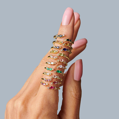 Adjustable Ruby Ring Flourish - yellow gold stacked