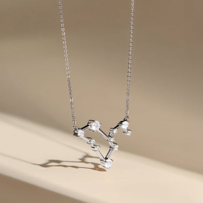 Fine Moonstone Lab Diamond Necklace - Leo Zodiac Constellation - sterling silver flatlay