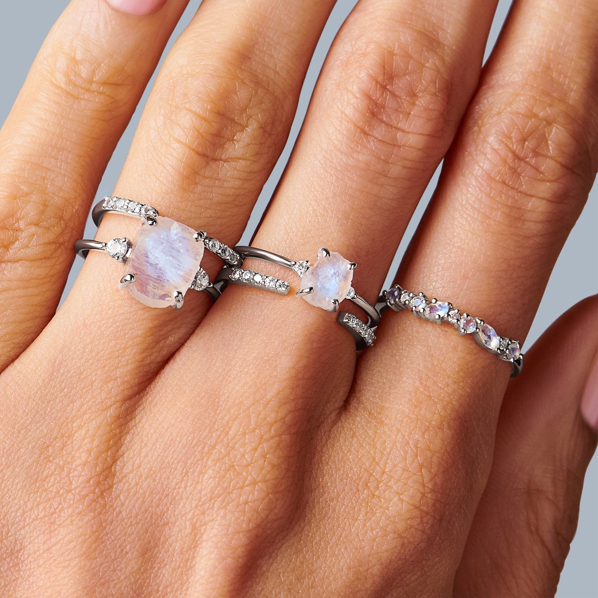 Moonstone Diamond Ring - Petite Raw Allure - White Gold detail