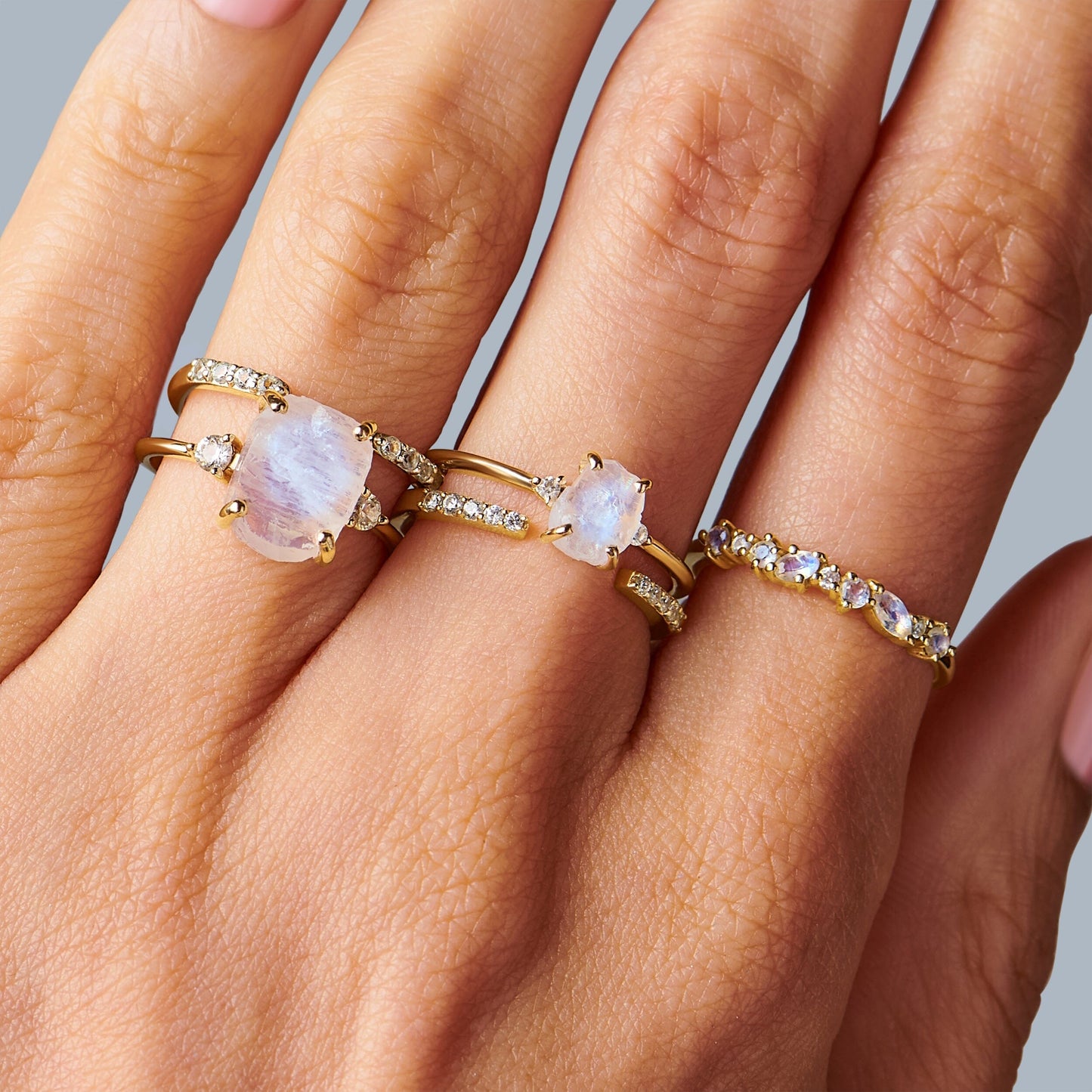 Moonstone Diamond Ring - Petite Raw Allure - Yellow Gold detail