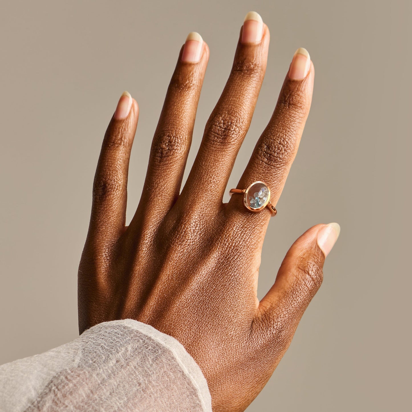 Moonstone Aquamarine Ring - Halo of Calm - rose gold detail