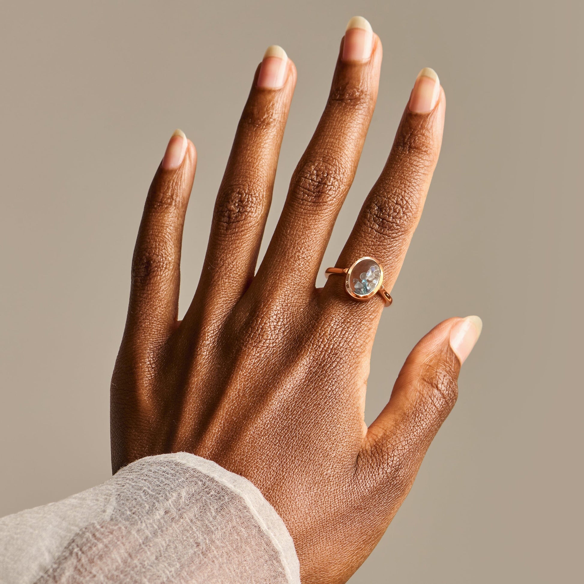 Moonstone Aquamarine Ring - Halo of Calm - rose gold detail