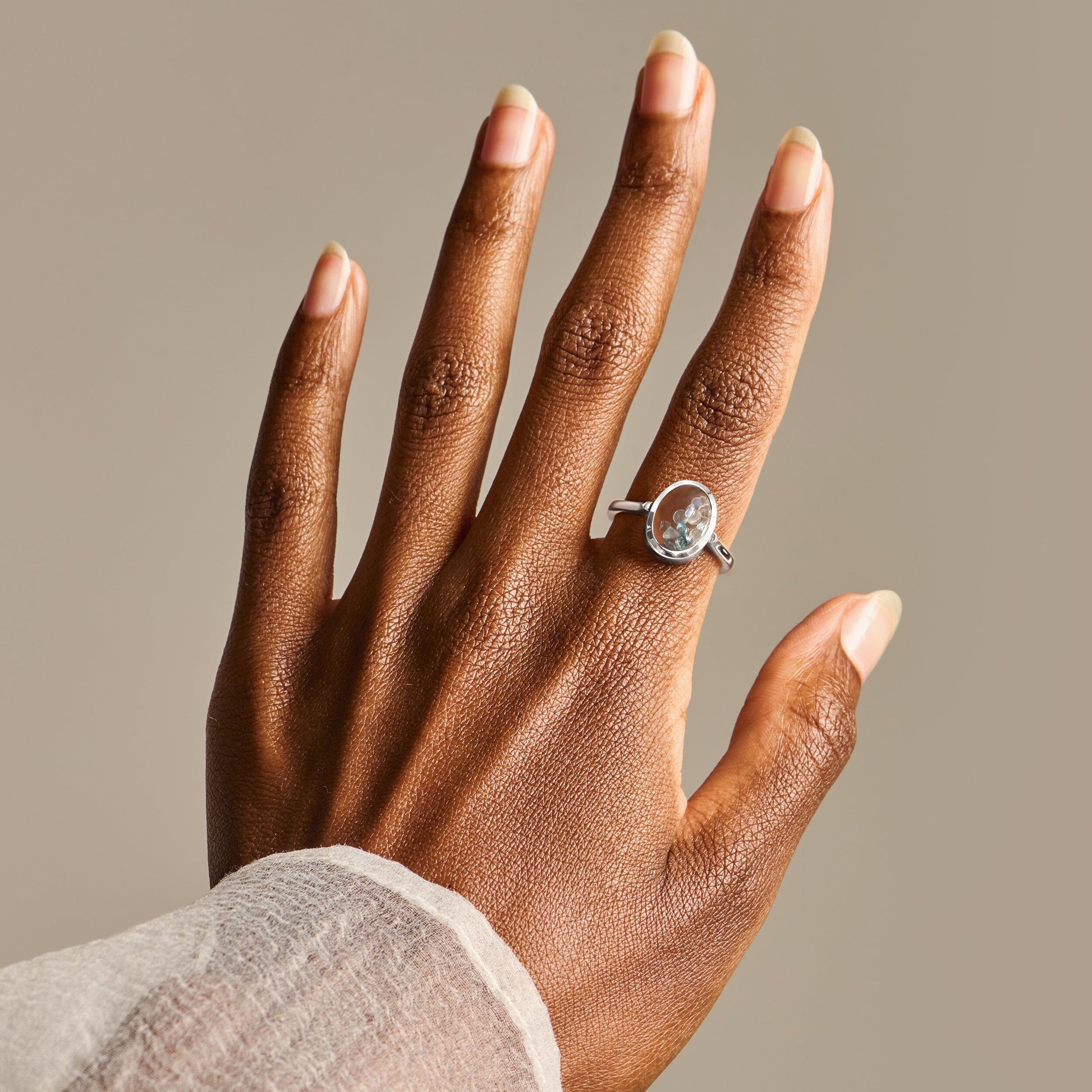 Moonstone Aquamarine Ring - Halo of Calm - silver detail